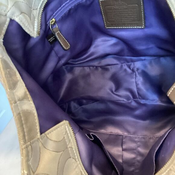 COACH Bag Purse Handbag Madison Abigail Op Art Lurex Gold & Leather Lg. Satchel - Picture 15 of 15